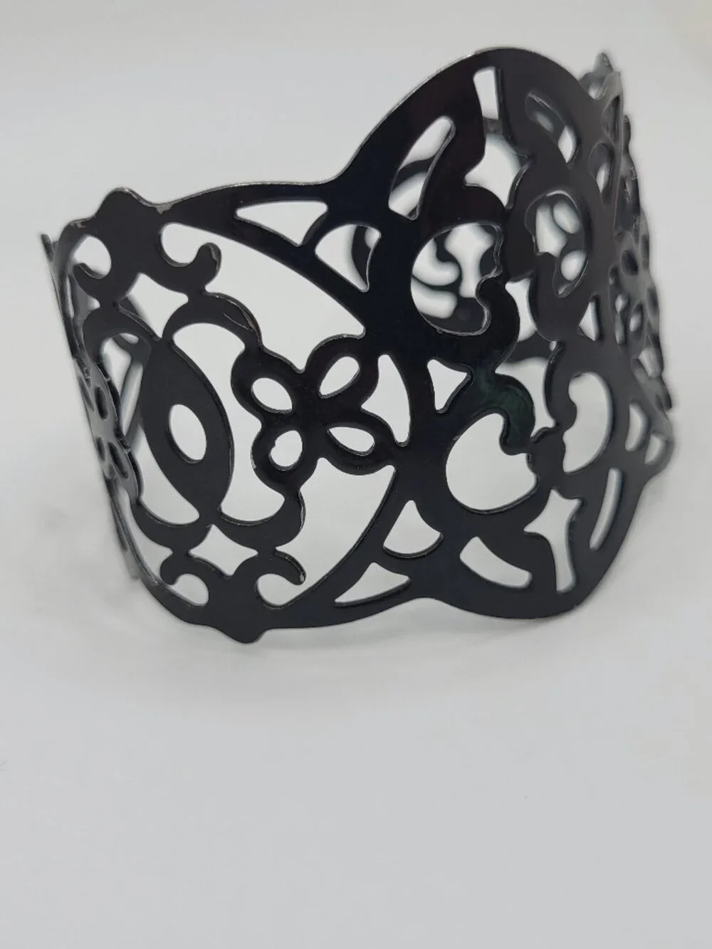 Black Enamel Adjustable Open Work Cuff Bracelet